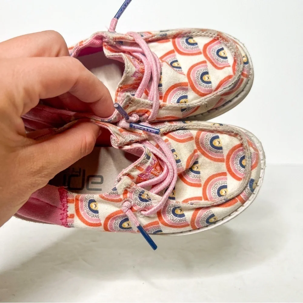 Hey Dude Wendy Funk Canvas Rainbow Toddler Pink Shoes Loafers Size 9 Kids